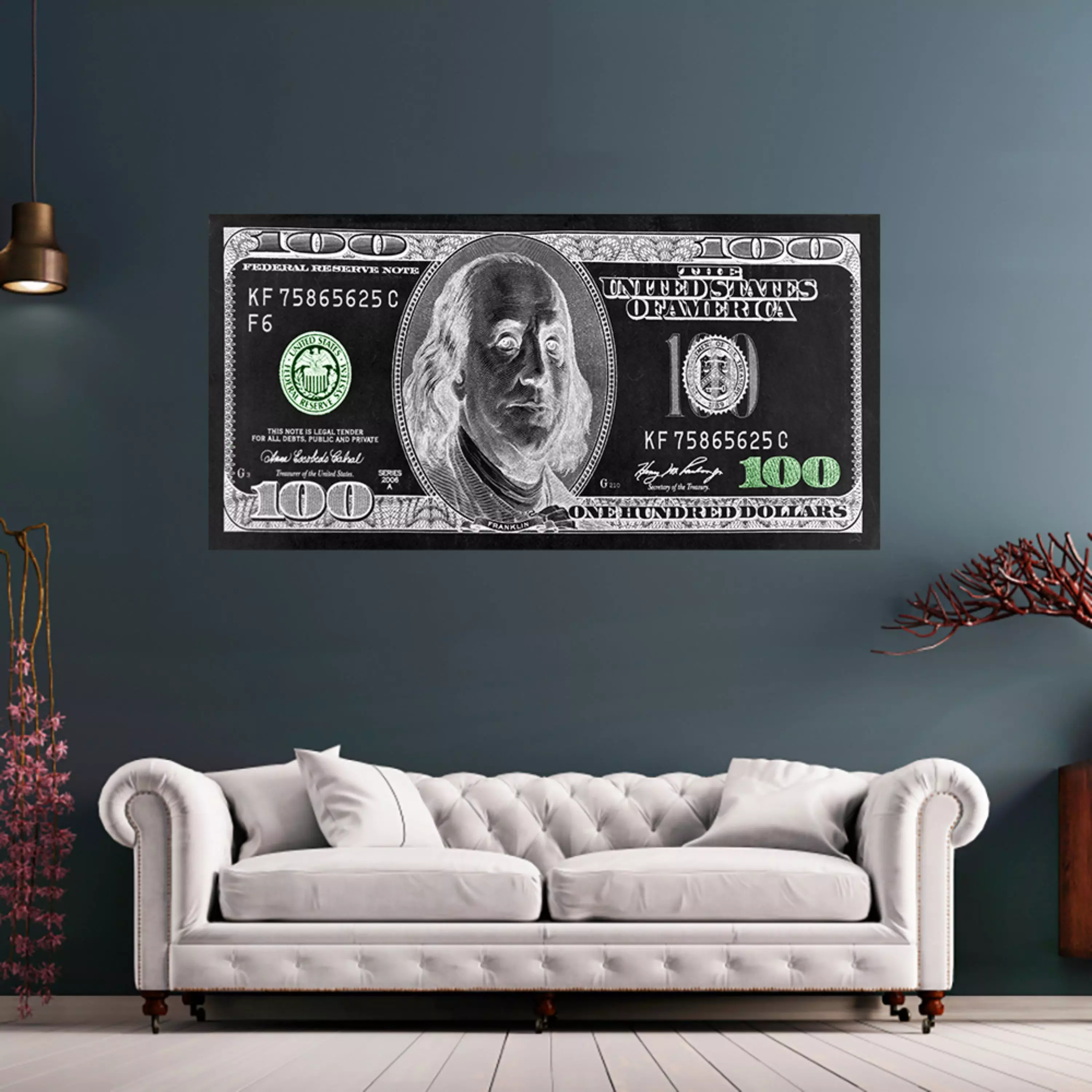 تابلو بوم طرح دلار سیاه و سفید سایز 120*60